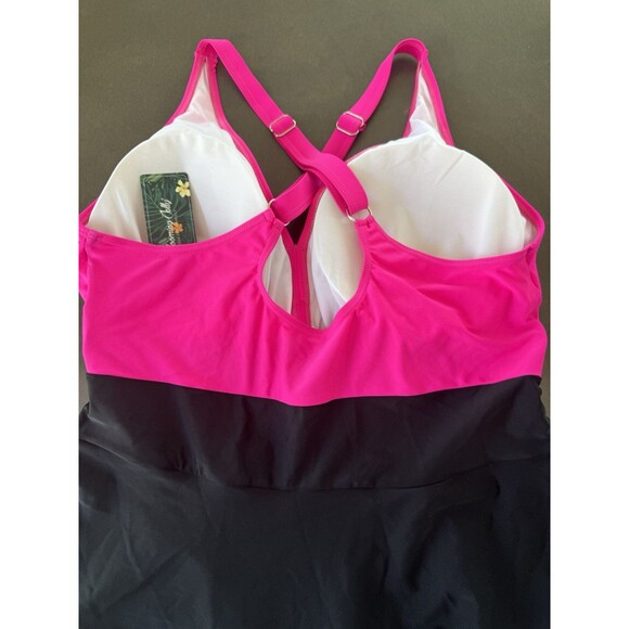 Women's Plus Size Swim Dress Tummy Control Swimsuit pink  size XXL Criss Cross - Picture 13 of 15